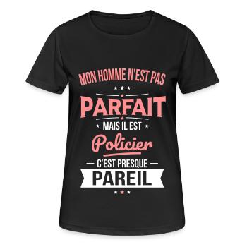 Mon homme n'est pas parfait mais il est policier - T-shirt respirant Femme - noir - Devant - AI Model Female 172 light (172cm)