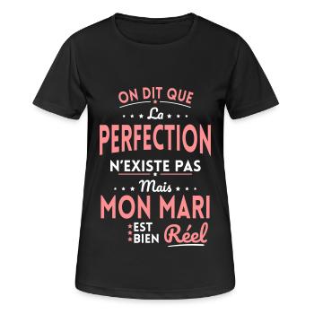 La Perfection n'existe pas Mais Mon Mari est Réel - T-shirt respirant Femme - noir - Devant - AI Model Female 172 light (172cm)