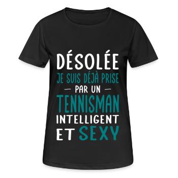 Désolée déjà prise par un tennisman sexy - T-shirt respirant Femme - noir - Devant - AI Model Female 172 light (172cm)
