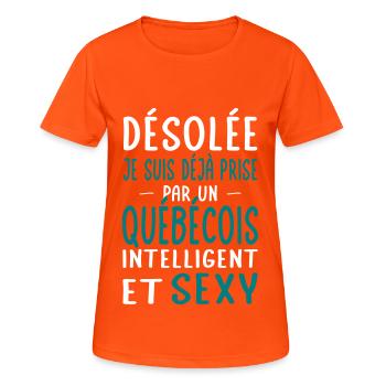 Désolée déjà prise par un Québecois sexy - T-shirt respirant Femme - orange néon - Devant - AI Model Female 172 dark (172cm)