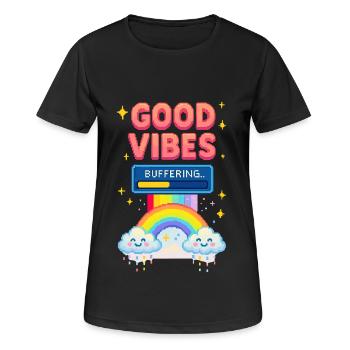 Gute Laune im Pixel-Look – Regenbogen & Wolken - Frauen T-Shirt atmungsaktiv - Schwarz - Vorne - AI Model Female 172 light (172cm)