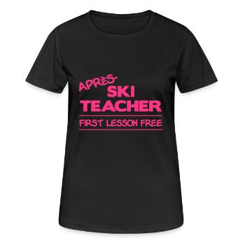 Apres ski teacher - Frauen T-Shirt atmungsaktiv - Schwarz - Vorne - AI Model Female 172 light (172cm)