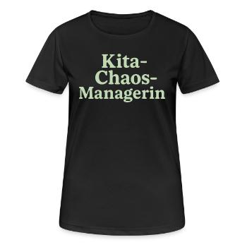 Kita Chaos Managerin (salbeigrün) - Frauen T-Shirt atmungsaktiv - Schwarz - Vorne - AI Model Female 172 light (172cm)