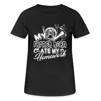 French Horn Ate My Homework - Women's Breathable T-Shirt - black - Front - AI Model Female 172 light (172cm)