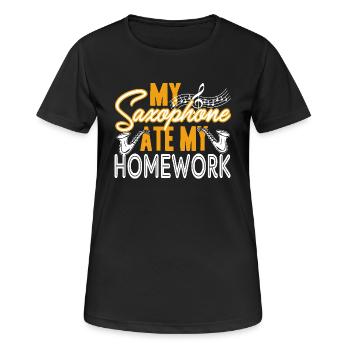 Saxophone Ate My Homework - Women's Breathable T-Shirt - black - Front - AI Model Female 172 light (172cm)