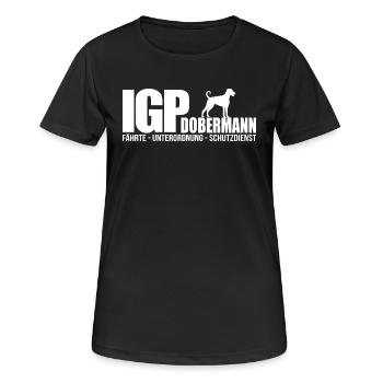 IGP DOBERMANN Wilsigns Hund Hunde Hundesport - Frauen T-Shirt atmungsaktiv - Schwarz - Vorne - AI Model Female 172 light (172cm)