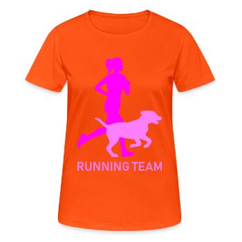 Équipe en cours - T-shirt respirant Femme - orange néon - Devant - AI Model Female 172 dark (172cm)