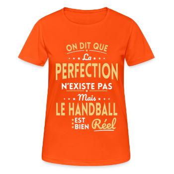 La Perfection n'existe pas le Handball est Réel - T-shirt respirant Femme - orange néon - Devant - AI Model Female 172 dark (172cm)