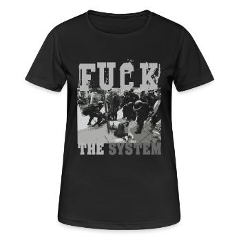 Fuck the System - Frauen T-Shirt atmungsaktiv - Schwarz - Vorne - AI Model Female 172 light (172cm)