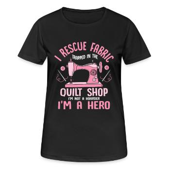 Je sauve le tissu piégé dans la boutique de courtepointe Quilter - T-shirt respirant Femme - noir - Devant - AI Model Female 172 light (172cm)