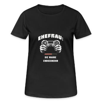 Ehefrau: Die wahre Endgegnerin - Frauen T-Shirt atmungsaktiv - Schwarz - Vorne - AI Model Female 172 light (172cm)