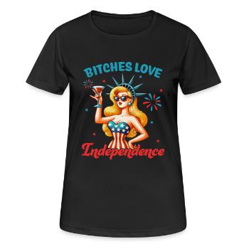 Bitches love independence - Frauen T-Shirt atmungsaktiv - Schwarz - Vorne - AI Model Female 172 light (172cm)