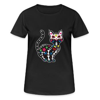 Katze Cat Dia de los muertos cinco de mayo Kitty - Frauen T-Shirt atmungsaktiv - Schwarz - Vorne - AI Model Female 172 light (172cm)