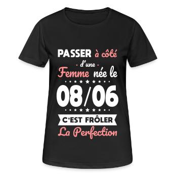 Anniversaire - Née le 8 Juin Frôler perfection - T-shirt respirant Femme - noir - Devant - AI Model Female 172 light (172cm)