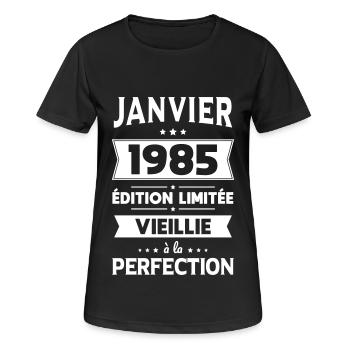 Anniversaire 40 ans - Janvier 1985 Perfection - T-shirt respirant Femme - noir - Devant - AI Model Female 172 light (172cm)