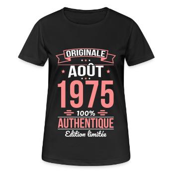 Anniversaire 50 ans - Originale - Août 1975 - T-shirt respirant Femme - noir - Devant - AI Model Female 172 light (172cm)
