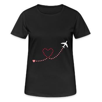 ★ Designfarben änderbar ★ Flugzeug, Herzen - Frauen T-Shirt atmungsaktiv - Schwarz - Vorne - AI Model Female 172 light (172cm)