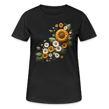 Sonnenblumenranke Margeriten Sonnenblume floral - Frauen T-Shirt atmungsaktiv - Schwarz - Vorne - AI Model Female 172 light (172cm)