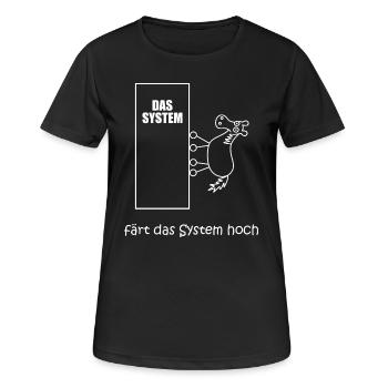 färt das system hoch, Pferd im IT-System, Netzwerk - Frauen T-Shirt atmungsaktiv - Schwarz - Vorne - AI Model Female 172 light (172cm)