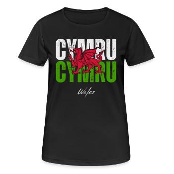Flagge von Wales, walisischer Stolz - Frauen T-Shirt atmungsaktiv - Schwarz - Vorne - AI Model Female 172 light (172cm)