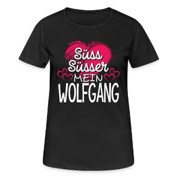 WOLFGANG - süss - Frauen T-Shirt atmungsaktiv - Schwarz - Vorne - AI Model Female 172 light (172cm)