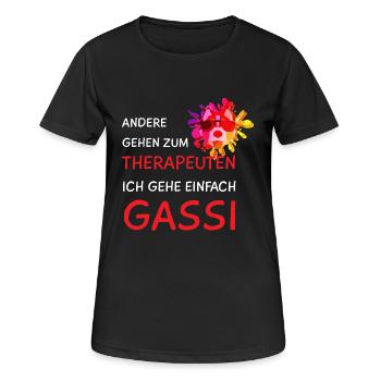 Hundeshirt Gassi gehen bunt und lustig Hundemotiv - Frauen T-Shirt atmungsaktiv - Schwarz - Vorne - AI Model Female 172 light (172cm)