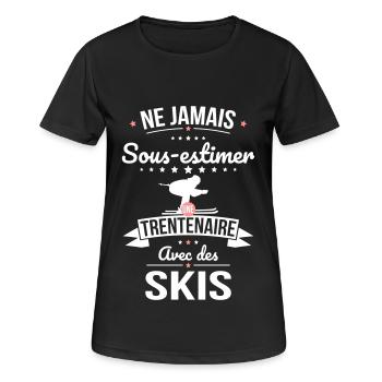 Sous-estimer une trentenaire avec des skis - T-shirt respirant Femme - noir - Devant - AI Model Female 172 light (172cm)
