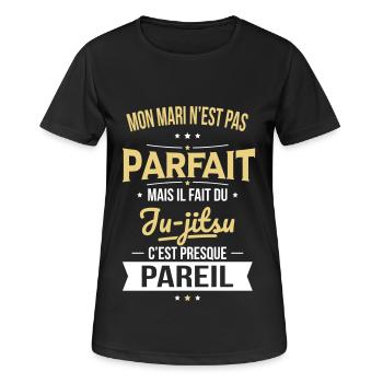 Mon mari pas parfait mais il fait du ju-jitsu - T-shirt respirant Femme - noir - Devant - AI Model Female 172 light (172cm)