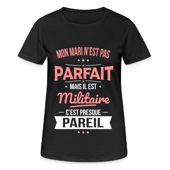 Mon mari n'est pas parfait mais il est militaire - T-shirt respirant Femme - noir - Devant - AI Model Female 172 light (172cm)