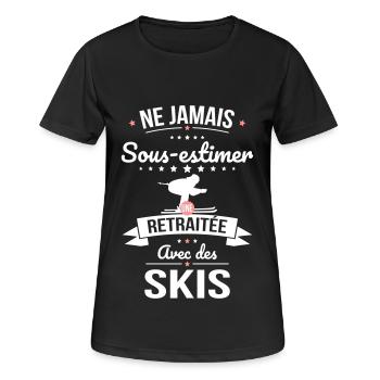 Sous-estimer une retraitée avec des skis - T-shirt respirant Femme - noir - Devant - AI Model Female 172 light (172cm)