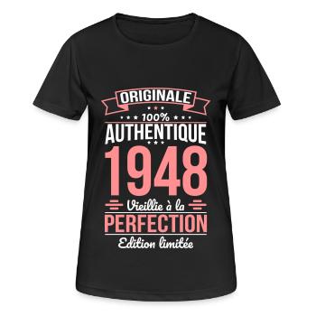 Anniversaire 75 ans - Originale - 1948 - T-shirt respirant Femme - noir - Devant - AI Model Female 172 light (172cm)