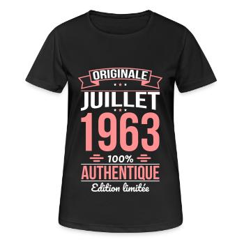 Anniversaire 60 ans - Originale - Juillet 1963 - T-shirt respirant Femme - noir - Devant - AI Model Female 172 light (172cm)