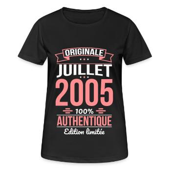 Anniversaire 20 ans - Originale - Juillet 2005 - T-shirt respirant Femme - noir - Devant - AI Model Female 172 light (172cm)