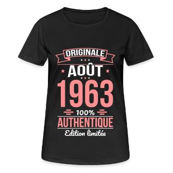 Anniversaire 60 ans - Originale - Août 1963 - T-shirt respirant Femme - noir - Devant - AI Model Female 172 light (172cm)