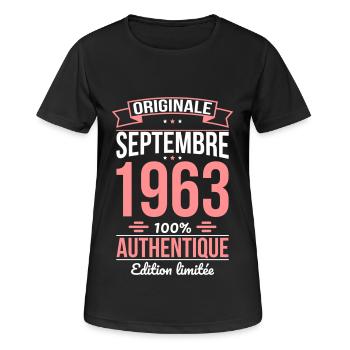 Anniversaire 60 ans - Originale - Septembre 1963 - T-shirt respirant Femme - noir - Devant - AI Model Female 172 light (172cm)