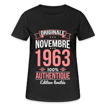 Anniversaire 60 ans - Originale - Novembre 1963 - T-shirt respirant Femme - noir - Devant - AI Model Female 172 light (172cm)
