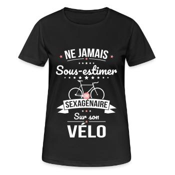 Sous-estimer une sexagénaire sur son vélo - T-shirt respirant Femme - noir - Devant - AI Model Female 172 light (172cm)