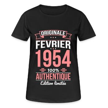 Anniversaire 70 ans - Originale - Février 1954 - T-shirt respirant Femme - noir - Devant - AI Model Female 172 light (172cm)