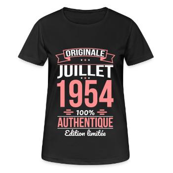 Anniversaire 70 ans - Originale - Juillet 1954 - T-shirt respirant Femme - noir - Devant - AI Model Female 172 light (172cm)
