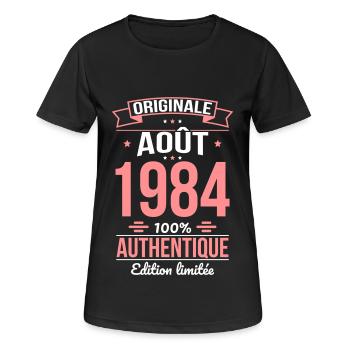 40-jähriges Jubiläum - Original - August 1984 - Frauen T-Shirt atmungsaktiv - Schwarz - Vorne - AI Model Female 172 light (172cm)