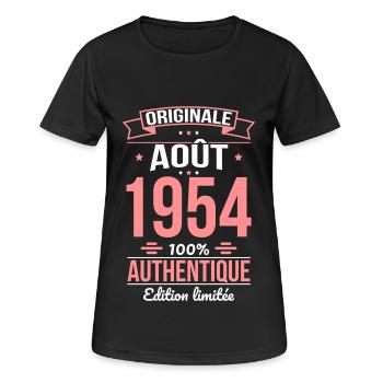 Anniversaire 70 ans - Originale - Août 1954 - T-shirt respirant Femme - noir - Devant - AI Model Female 172 light (172cm)