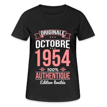 Anniversaire 70 ans - Originale - Octobre 1954 - T-shirt respirant Femme - noir - Devant - AI Model Female 172 light (172cm)