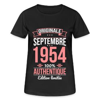 Anniversaire 70 ans - Originale - Septembre 1954 - T-shirt respirant Femme - noir - Devant - AI Model Female 172 light (172cm)