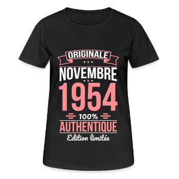 Anniversaire 70 ans - Originale - Novembre 1954 - T-shirt respirant Femme - noir - Devant - AI Model Female 172 light (172cm)
