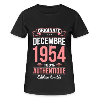 Anniversaire 70 ans - Originale - Décembre 1954 - T-shirt respirant Femme - noir - Devant - AI Model Female 172 light (172cm)