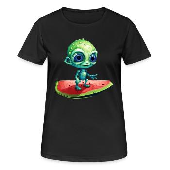 L’extraterrestre vert rencontre la pastèque : rencontres exotiques - T-shirt respirant Femme - noir - Devant - AI Model Female 172 light (172cm)