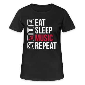 Eat Sleep Music Repeat - Frauen T-Shirt atmungsaktiv - Schwarz - Vorne - AI Model Female 172 light (172cm)