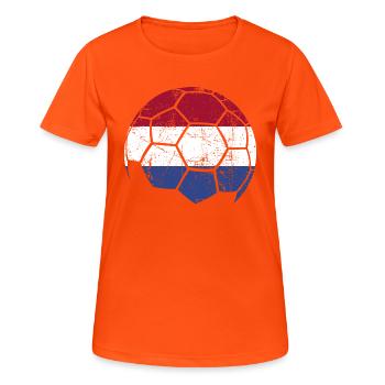 Netherlands Soccer Ball Fußball - Frauen T-Shirt atmungsaktiv - Neonorange - Vorne - AI Model Female 172 dark (172cm)