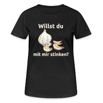 Knoblauch Knobi stinken Liebe Geschenk - Frauen T-Shirt atmungsaktiv - Schwarz - Vorne - AI Model Female 172 light (172cm)