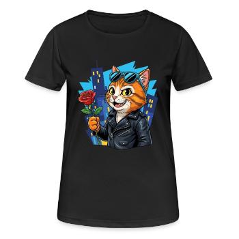 Chat cool avec rose – Offensive de charme ! - T-shirt respirant Femme - noir - Devant - AI Model Female 172 light (172cm)